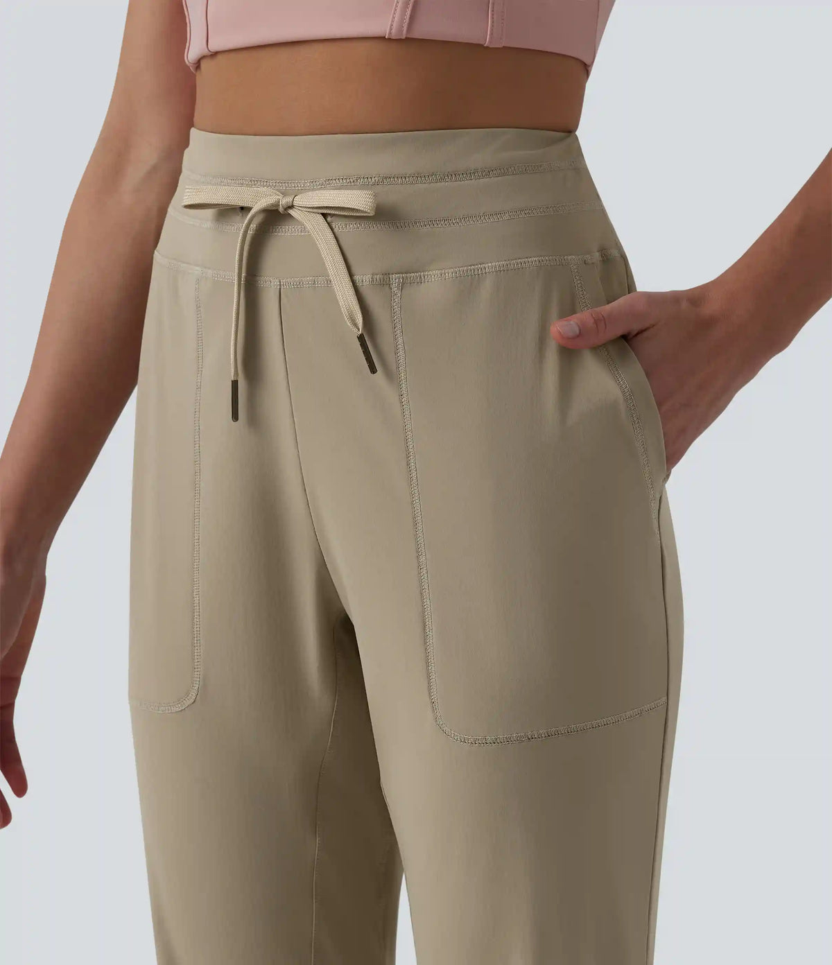 High Waisted Drawstring Ruched Running Cropped Joggers with Pockets