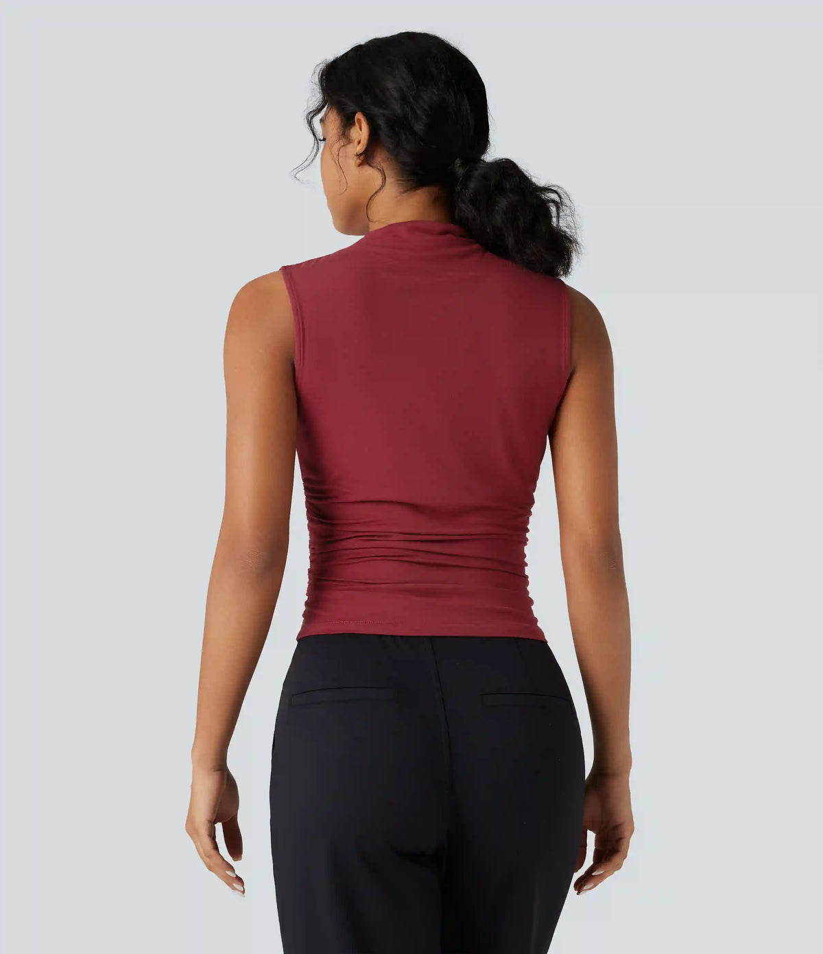 Mock-neck Sleeveless Ruched Work Top