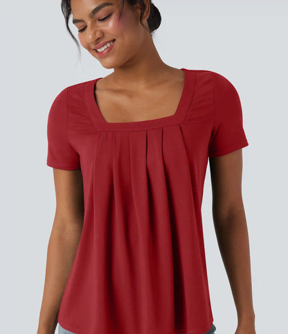 Square Neck Short Sleeve Casual Blouse
