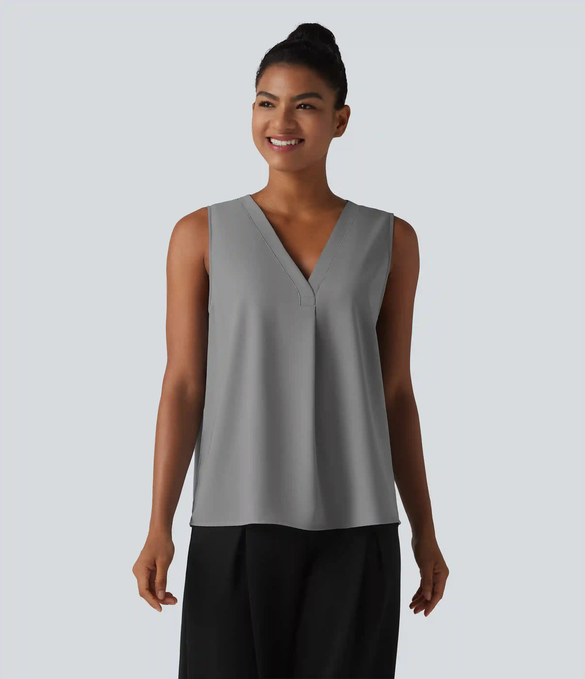 Wrinkle Recovery V Neck Sleeveless Oversized Work Blouse