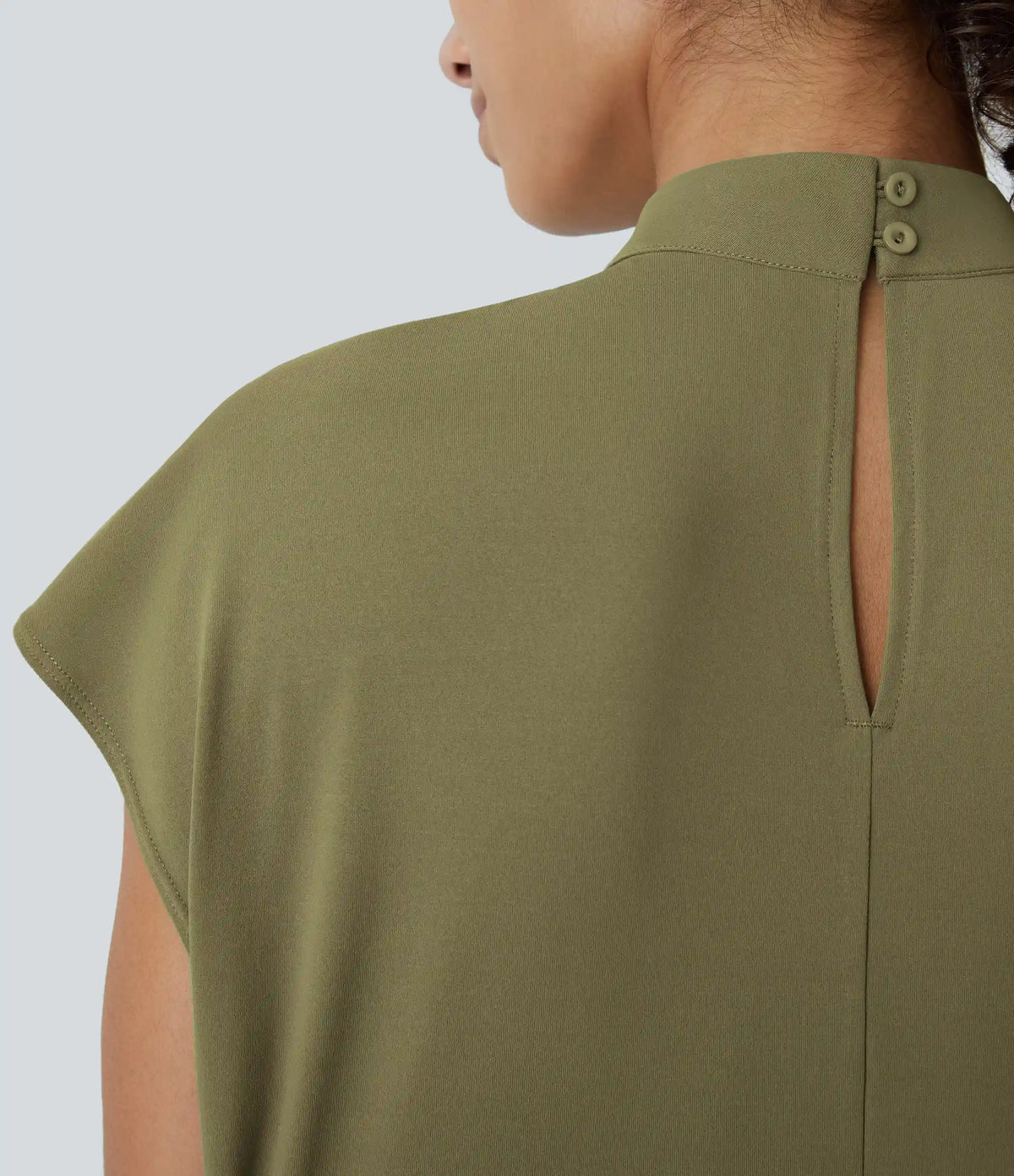 Stand Collar Back Cap Sleeve Work Blouse