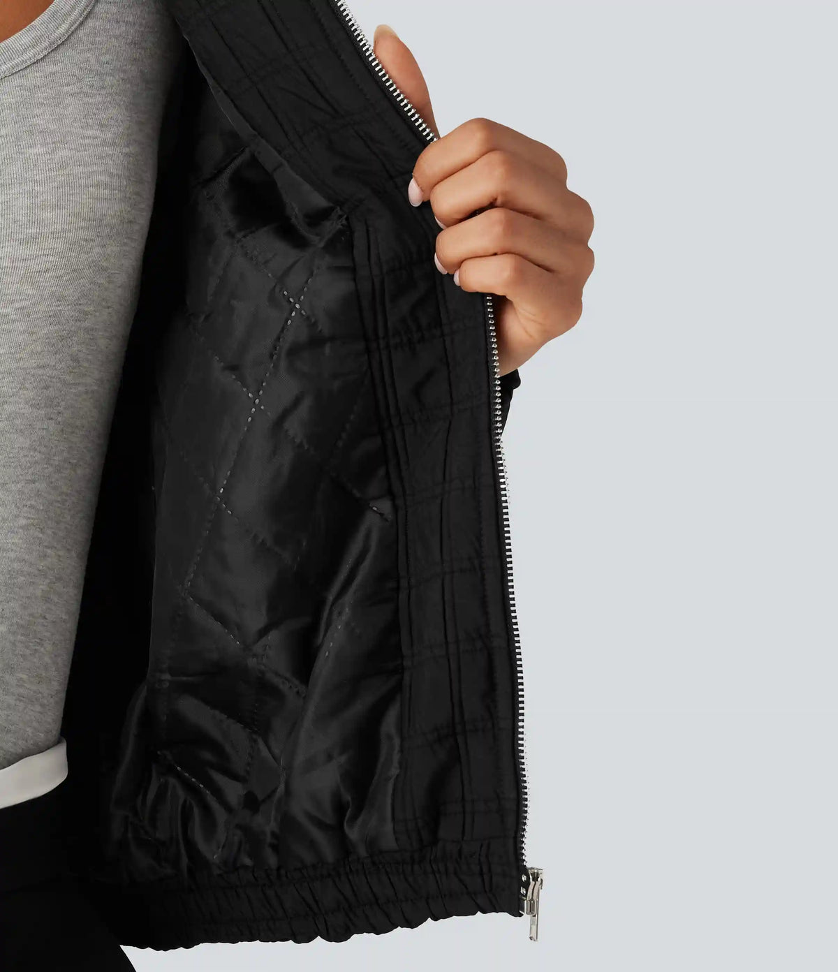 Stand Collar Long Sleeve Quilted Casual Jacket with Pockets