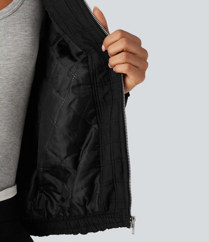 Stand Collar Long Sleeve Quilted Casual Jacket with Pockets