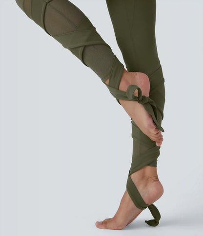 SoftlyZero™ High Waisted Contrast Mesh Lace Up Yoga 7/8 Leggings