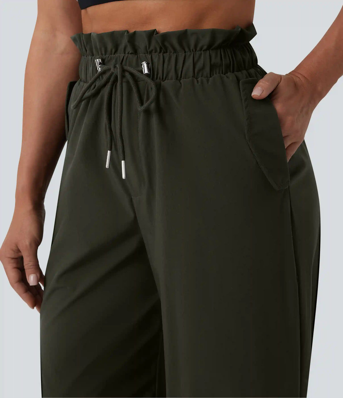 High Waisted Drawstring Parachute Workout Joggers with Pockets