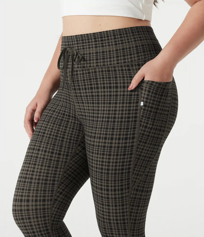 Plus Size Halara UltraSculpt™ Check Plaid Print High Waisted Drawstring Yoga Leggings with Pockets