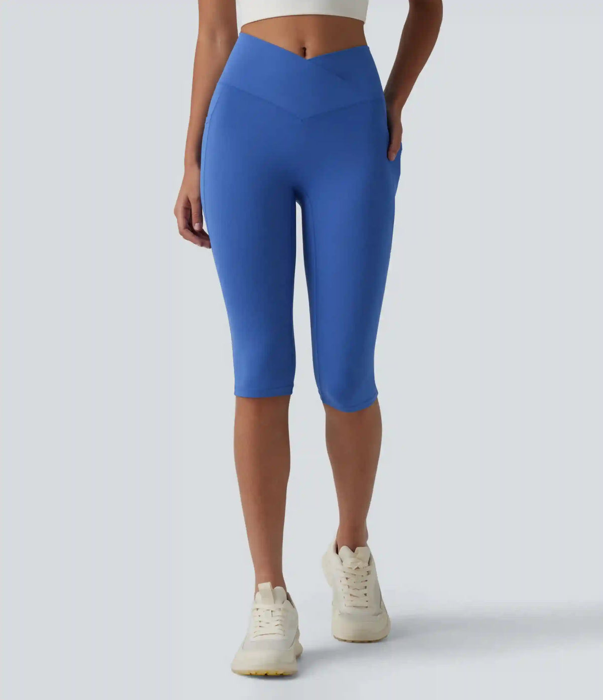 SoftlyZero™ High Waisted Crossover Pedal Pusher Yoga Leggings with Pockets