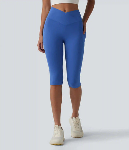 SoftlyZero™ High Waisted Crossover Pedal Pusher Yoga Leggings with Pockets