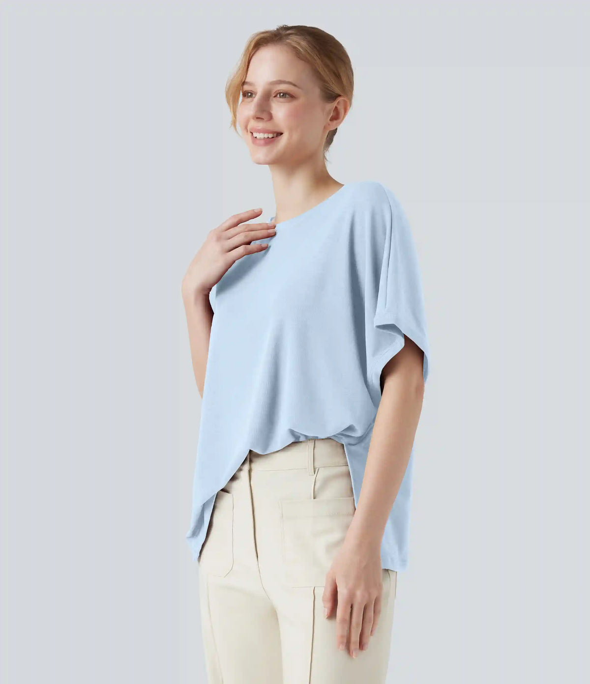 Round Neck Batwing Sleeve Relaxed Casual T-Shirt