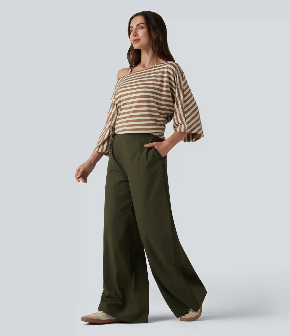 High Waisted Wide Leg Baggy Casual Pants with Pockets