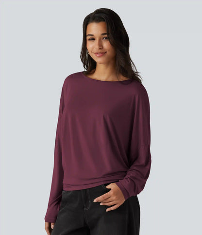 Round Neck Long Sleeve Relaxed Casual Top
