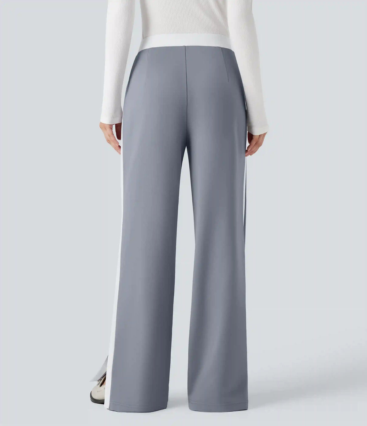 Mid Rise Color Block Split Work Straight Leg Pants with Pockets