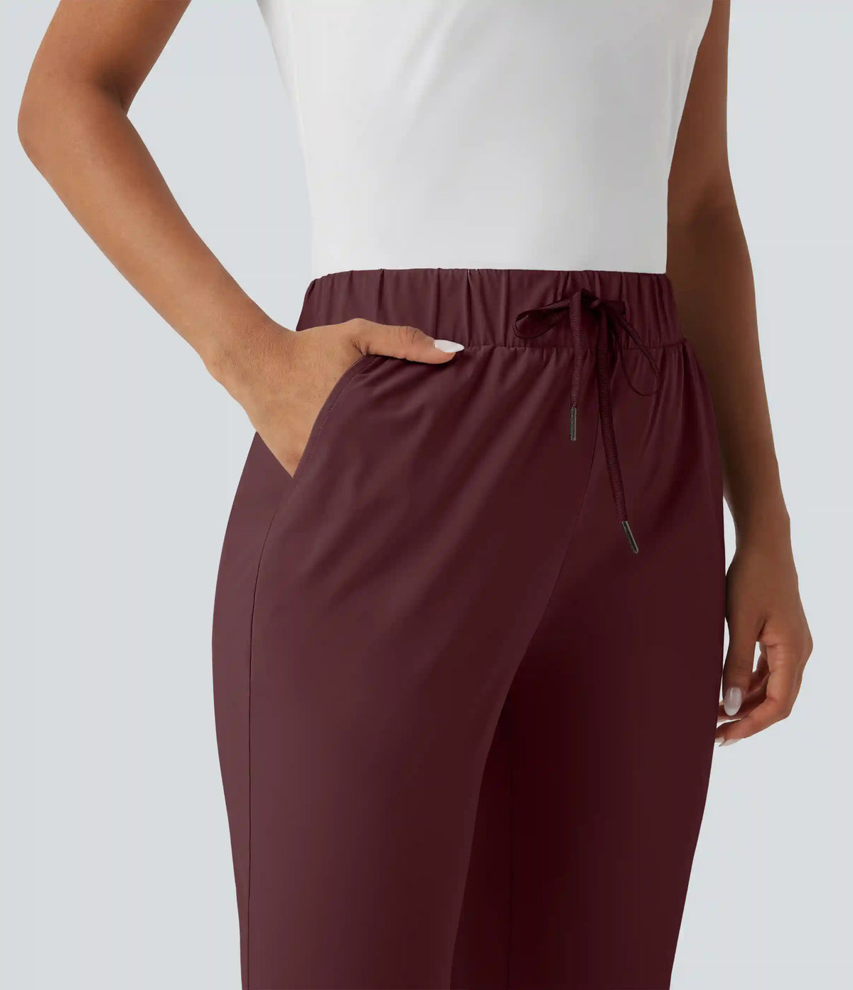 High Waisted Drawstring Pockets Quick Dry Golf Tapered Pants-Golf Tee Pocket