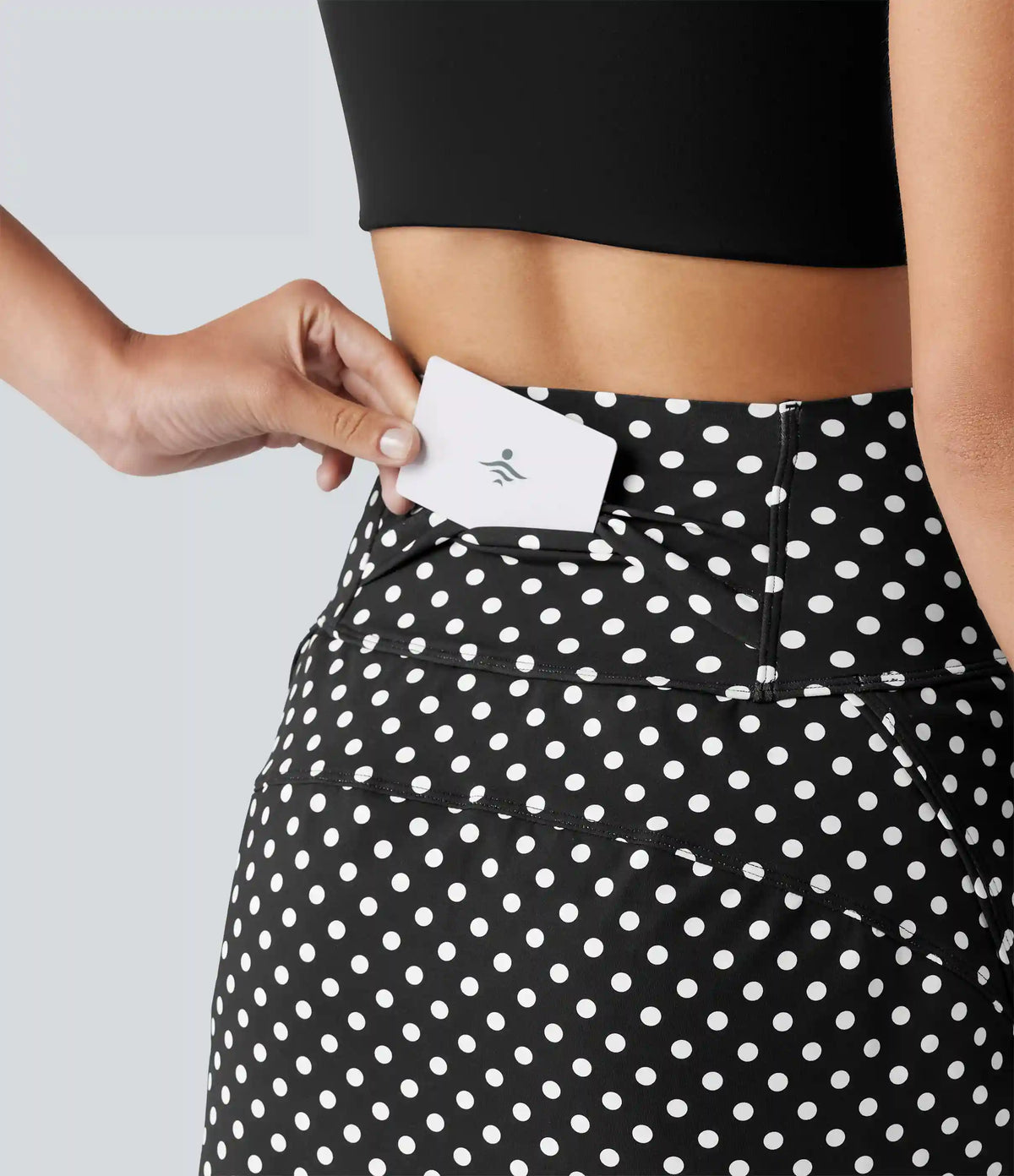 Ultra High-Waist Tummy Control Curved Hem 2-in-1 Polka Dot Golf Mini Skirt with Pockets