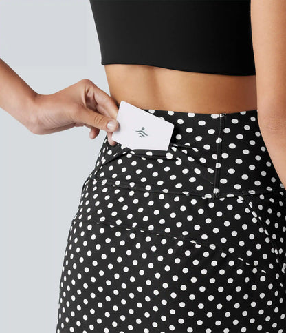 Ultra High-Waist Tummy Control Curved Hem 2-in-1 Polka Dot Golf Mini Skirt with Pockets