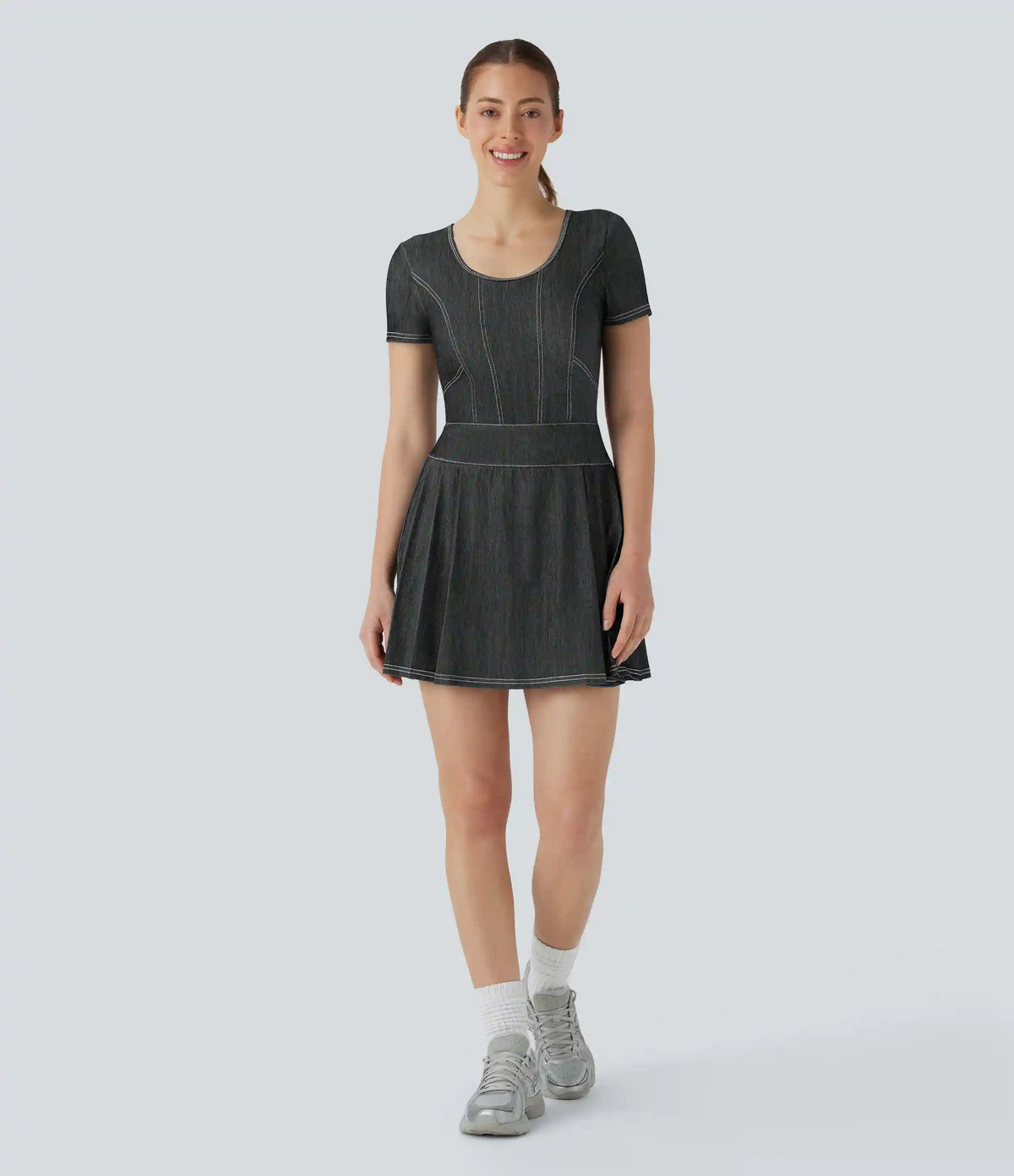 Halara Flex™ Pleated Hem 2-in-1 InstantCool Washed Denim Tennis Active Dress with Pockets