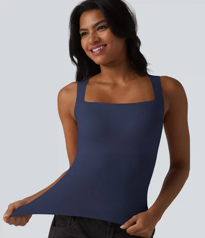 Square Neck Built-in Bra Casual Tank Top B-E Cups