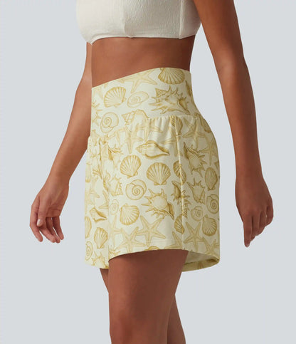 High Waisted 2-in-1 Seashell Shorts 5'' with Pockets