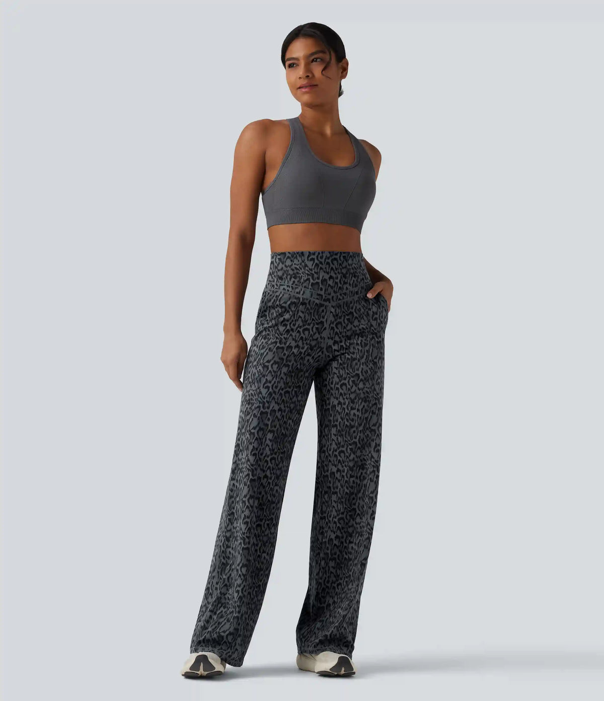 Halara UltraSculpt™ Leopard Print High Waisted Tummy Control Straight Leg Yoga Pants with Pockets