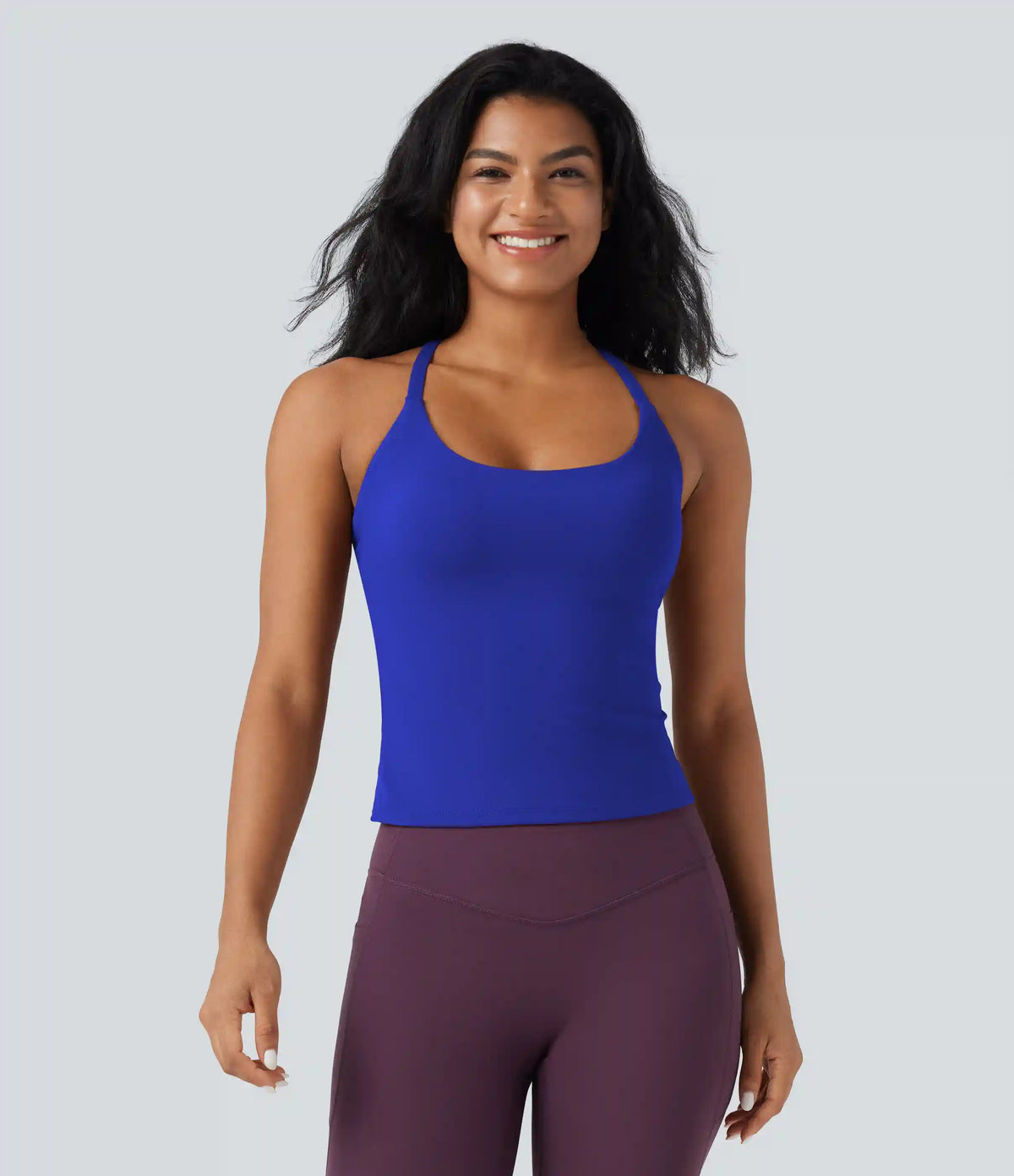 Scoop Neck Crisscross Back Crossover Hem Yoga Cami Top