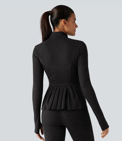 Halara UltraSculpt™ Stand Collar Long Sleeve Thumb Hole Pleated Polka Dot Yoga Jacket with Pockets