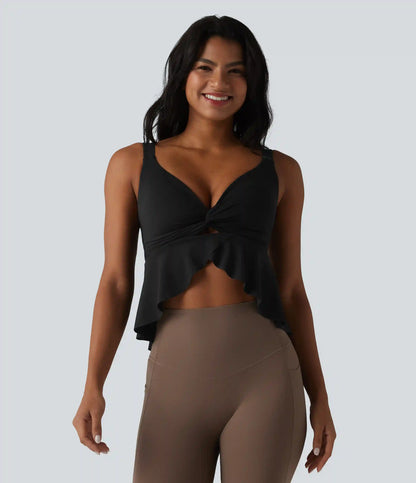 Halara UltraSculpt™ V Neck Push-Up Non-Removable Pad Ruffle Hem Yoga Tank Top