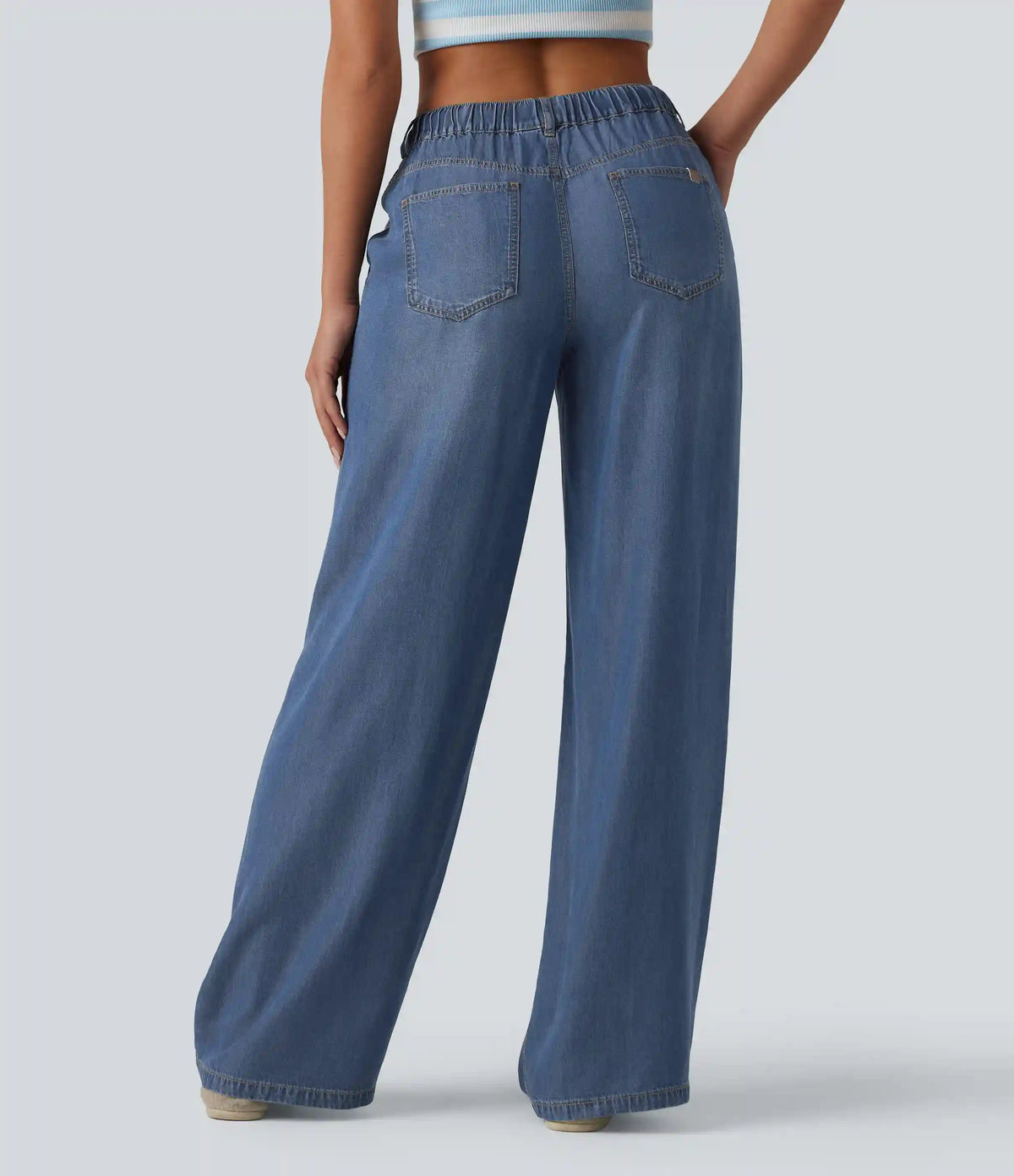 Mid Rise Drawstring Casual Jeans with Pockets