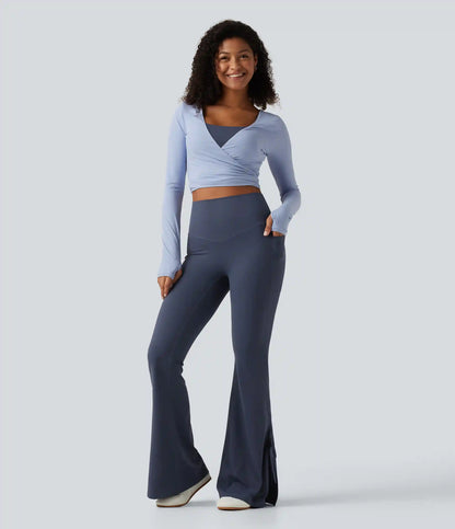 Halara UltraSculpt™ High Waisted Lace Up Flare Yoga Leggings with Pockets