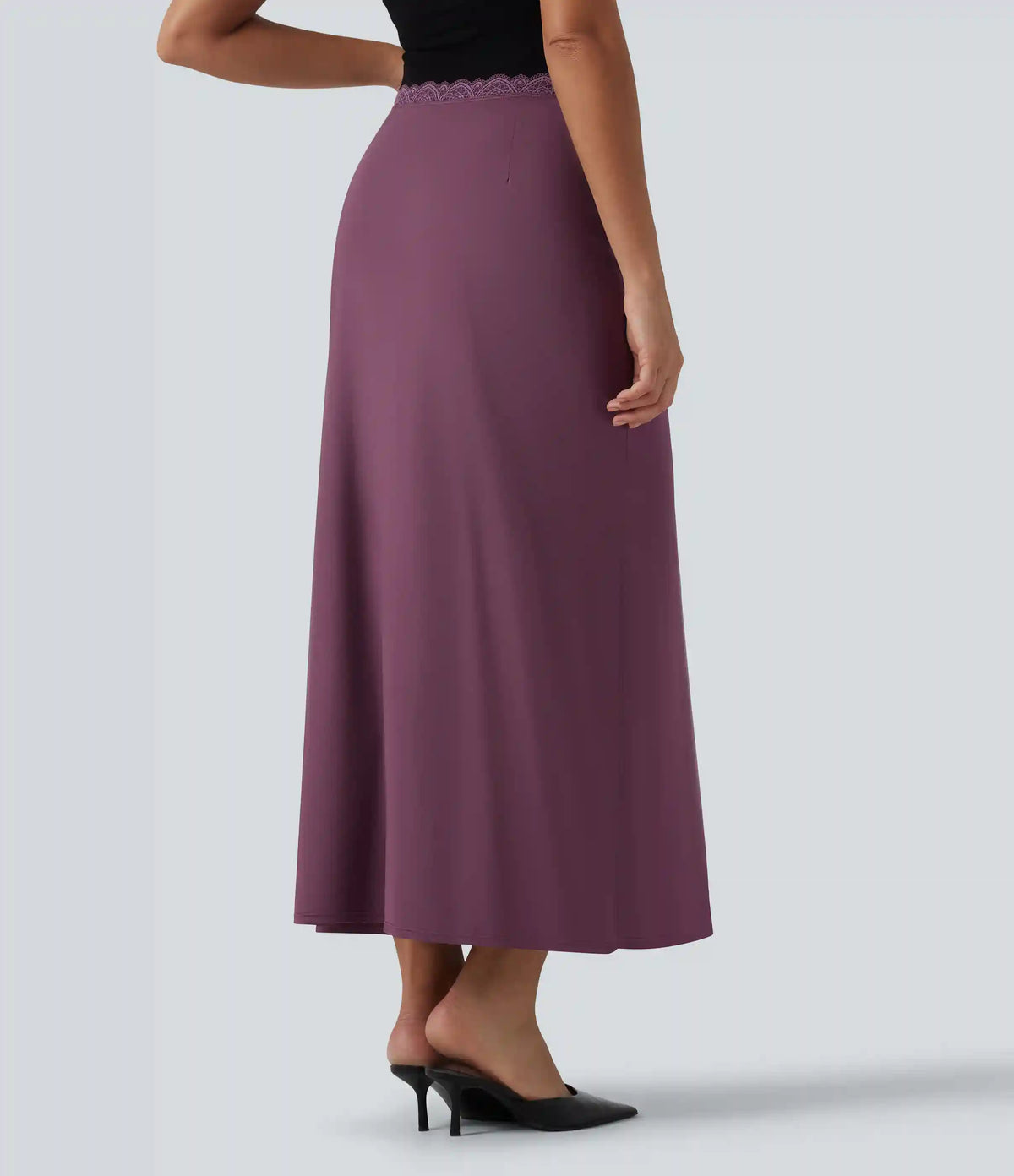 Mid Rise Contrast Lace Stretchy Satin-Like InstantCool Maxi Party Pencil Skirt