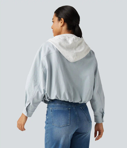 Hooded Long Sleeve Open Front Casual Jacket with Pockets