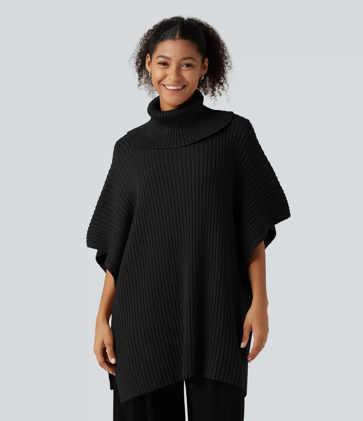 High Neck Batwing Half Sleeve Casual Sweater