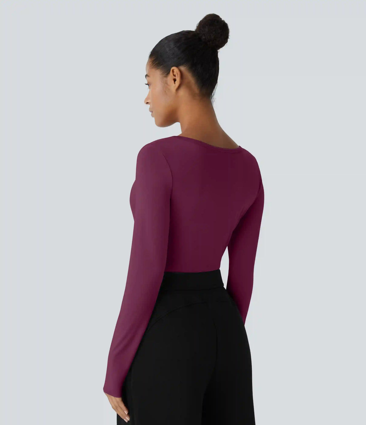 U Neck Long Sleeve Snap Skinny Work Bodysuit