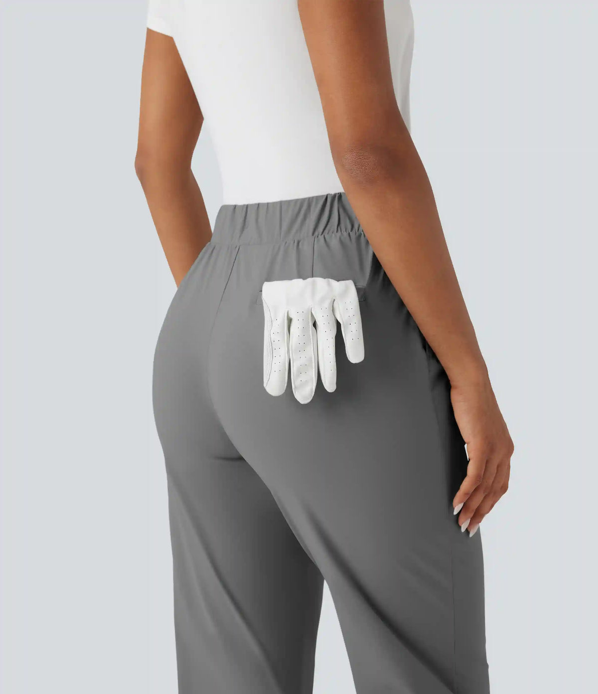 High Waisted Drawstring Pockets Quick Dry Golf Tapered Pants-Golf Tee Pocket