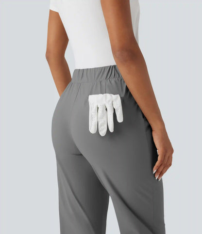High Waisted Drawstring Pockets Quick Dry Golf Tapered Pants-Golf Tee Pocket