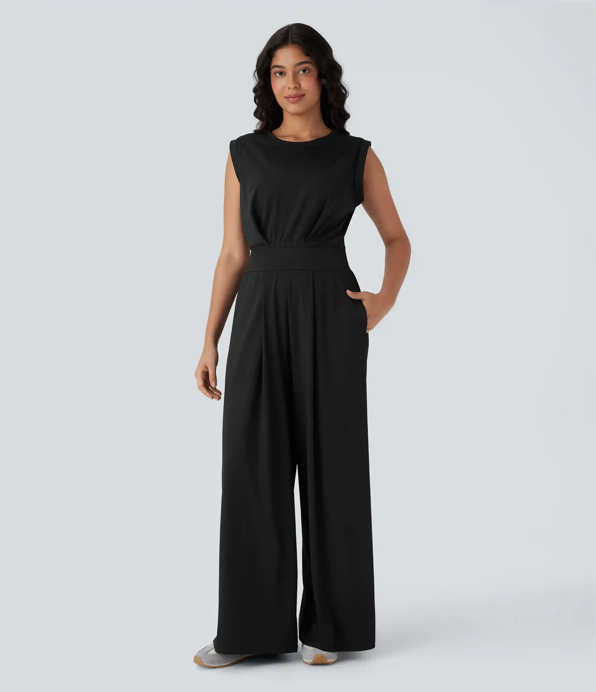 SoftlyZero™ QuickDry Round Neck Sleeveless Keyhole Pocket Yoga Jumpsuit-Easy Peezy Edition