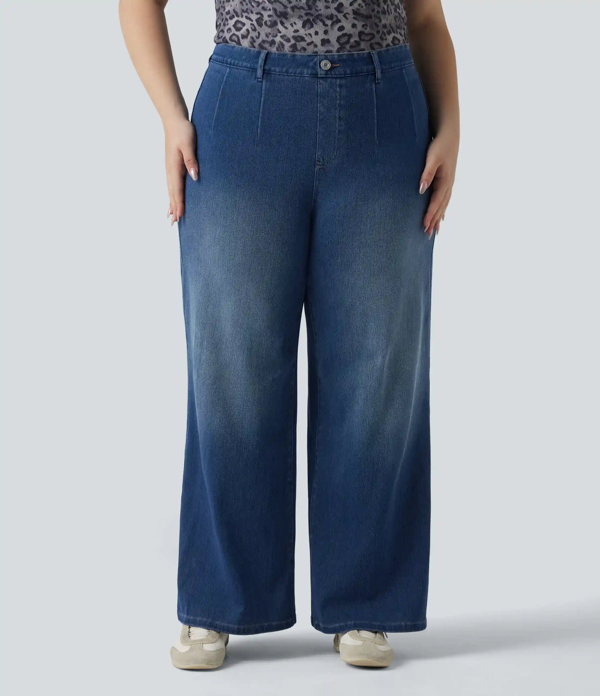 Halara Flex™ Plus Size High Waisted Tummy Control Wide Leg Casual Jeans with Pockets
