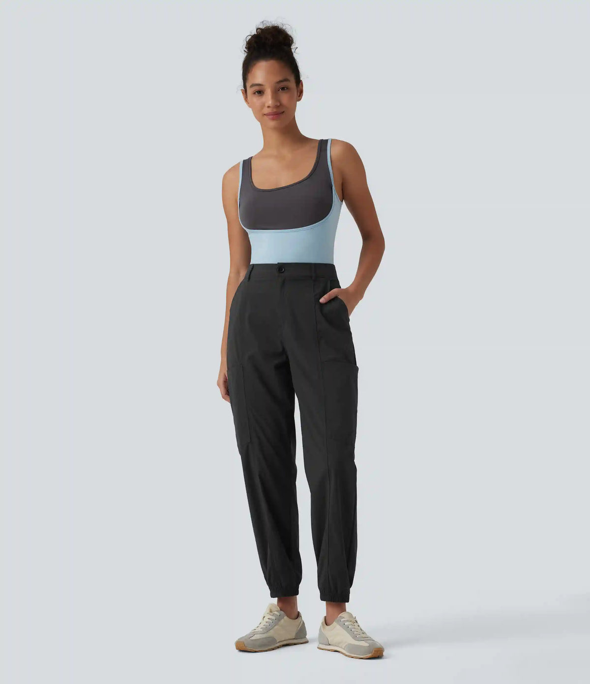 Mid Rise Casual Cargo Joggers with Pockets