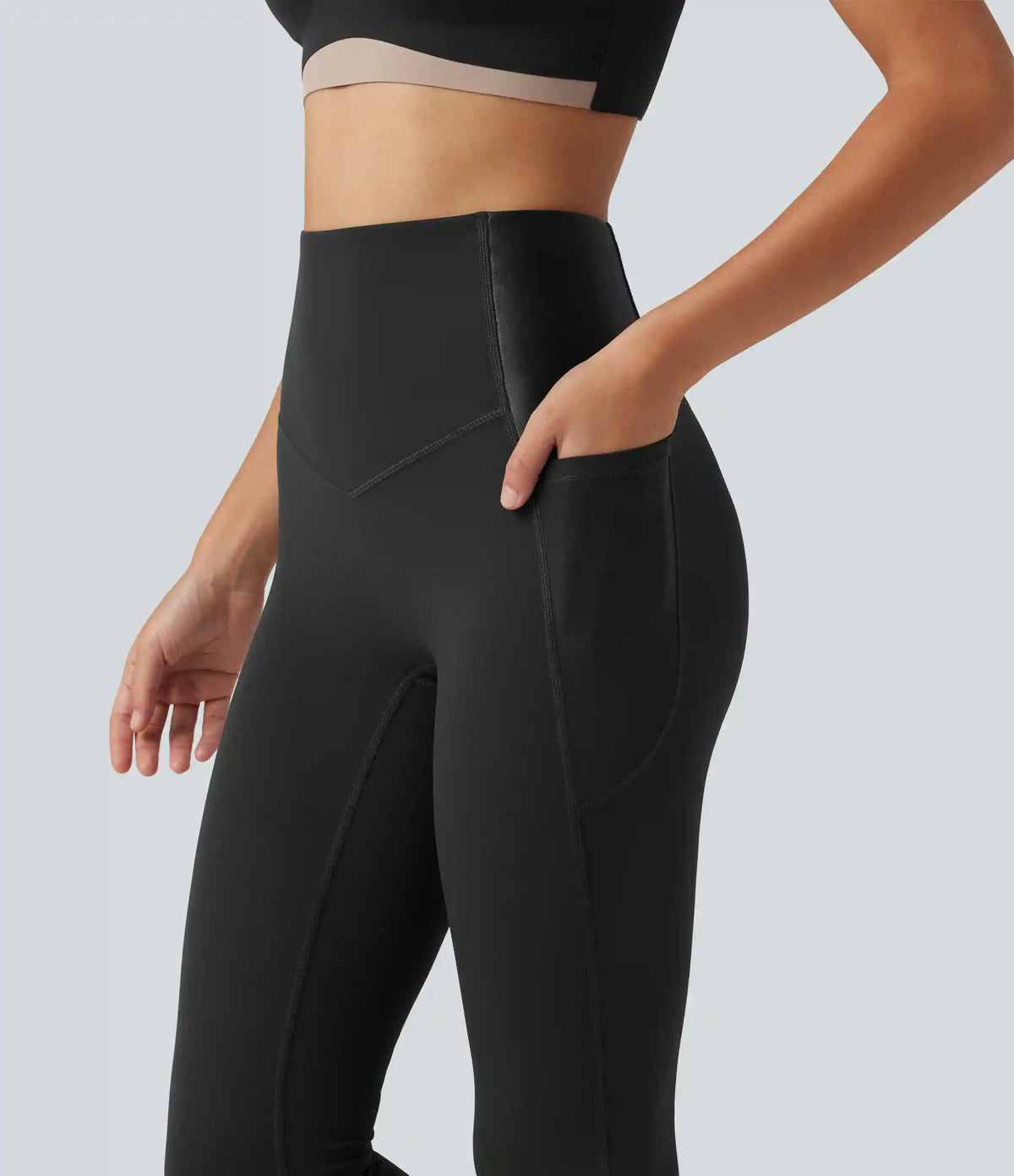 Halara UltraSculpt™ High Waisted Tummy Control Stretchy PU Yoga Leggings with Pockets