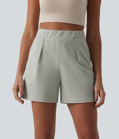 High Waisted Pleated Casual Baggy Sweat Shorts with Pockets