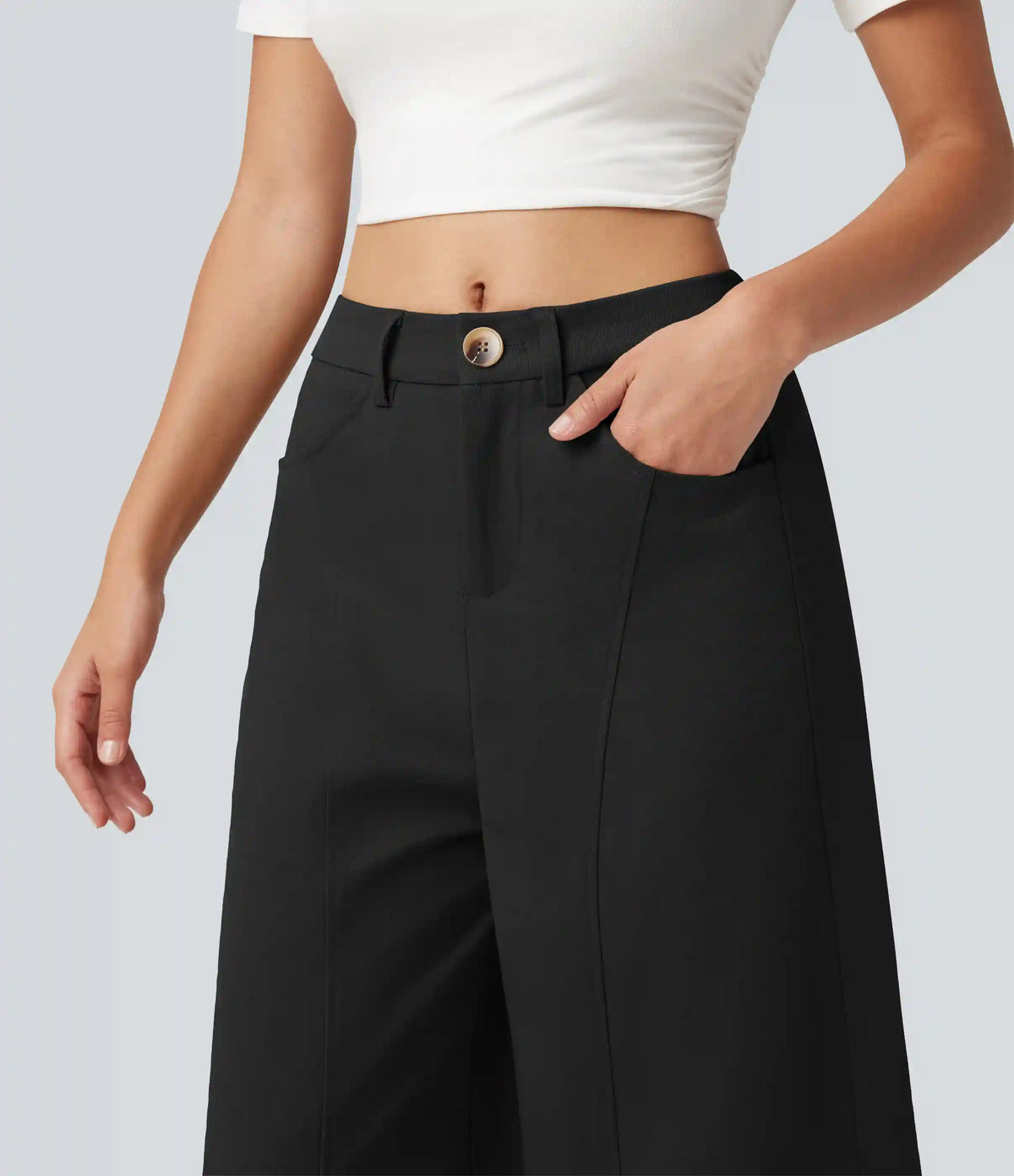 Mid Rise Casual Barrel Leg Pants with Pockets