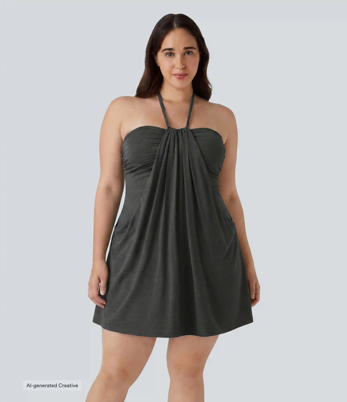 Plus Size Halter Tie Back Mini Resort Dress with Pockets