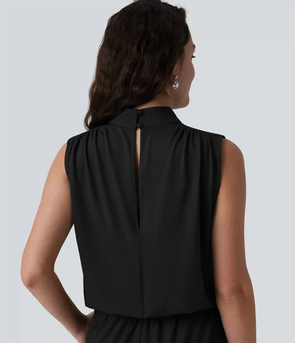 Stand Collar Sleeveless Straight Leg Bridesmaid And Wedding Guest Jumpsuit with Pockets-Easy Peezy