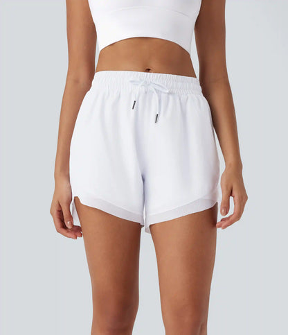 Mid Rise Drawstring Contrast Mesh 2-in-1 Flowy Running Shorts 5''
