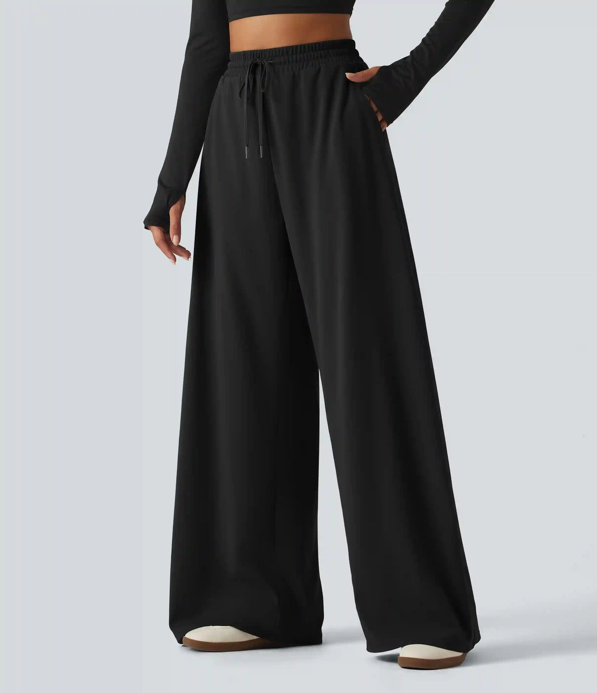 DayStretch High Waisted Drawstring Barrel Leg Dance Pants with Pockets