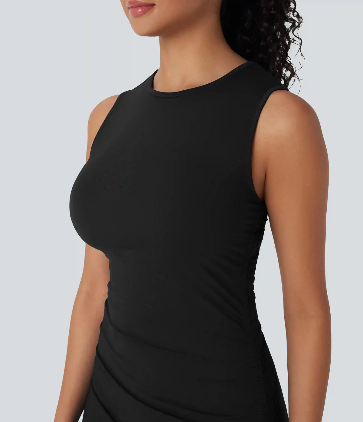 Round Neck Sleeveless Ruched Casual Bodycon Dress