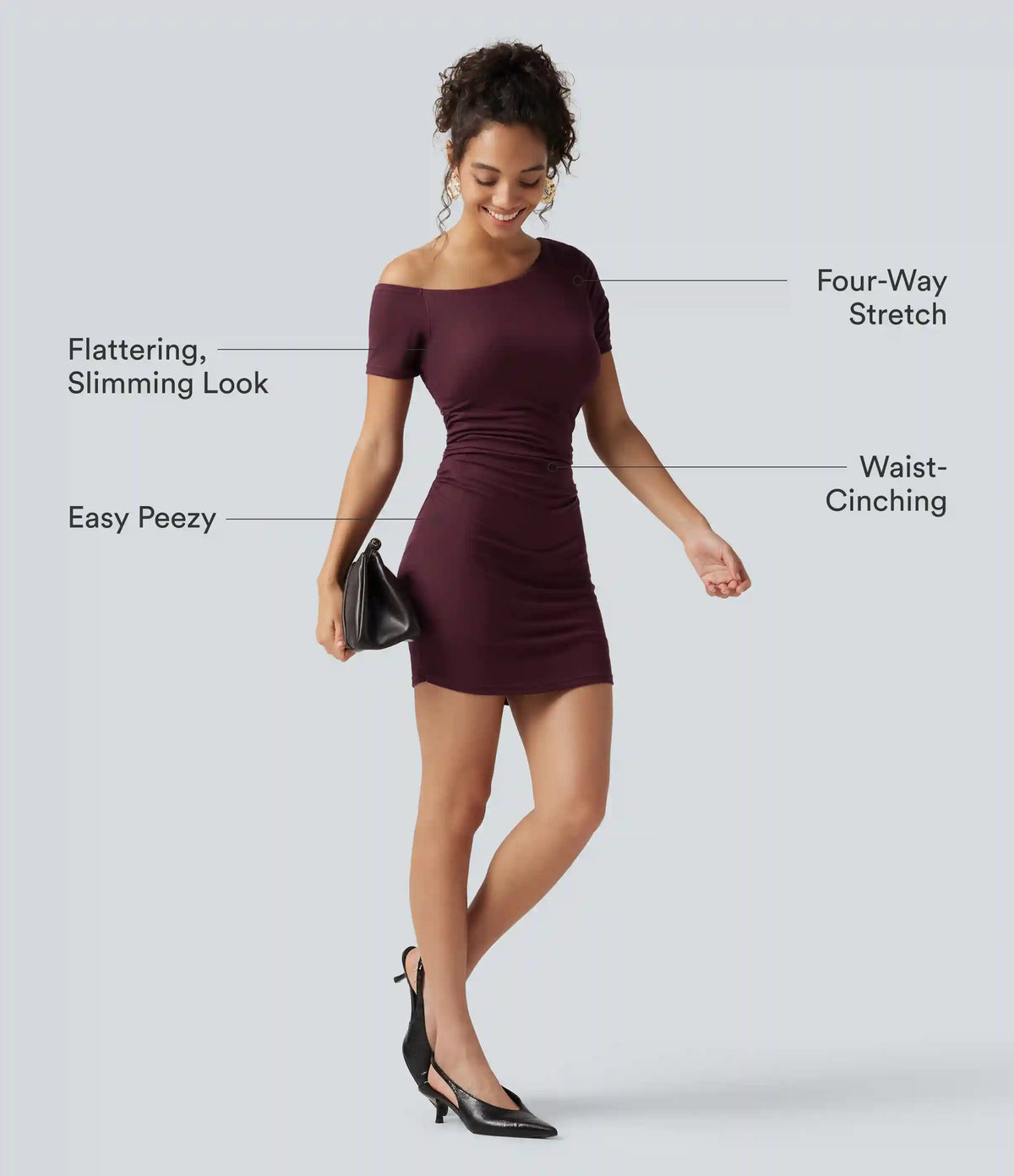 Ribbed One Shoulder Built-in Bra Short Sleeve Bodycon 2-in-1 Mini Casual Dress with Pockets-Easy Peezy Edition