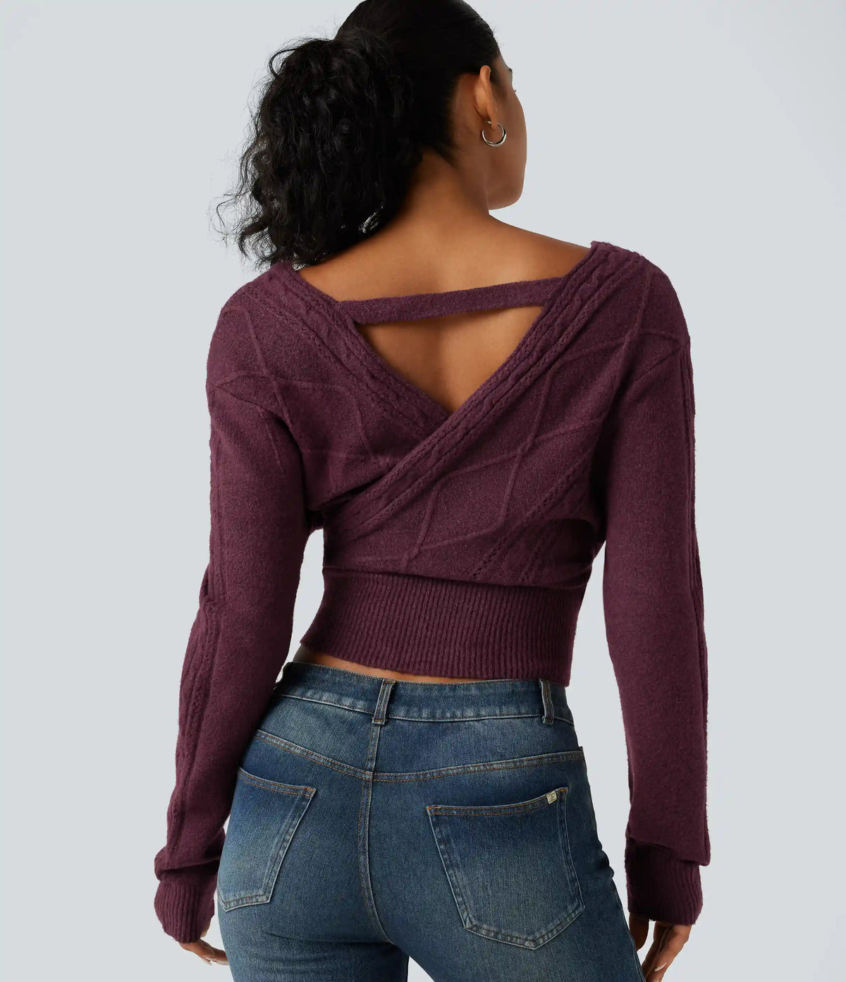 V Neck Long Sleeve V Back Casual Sweater