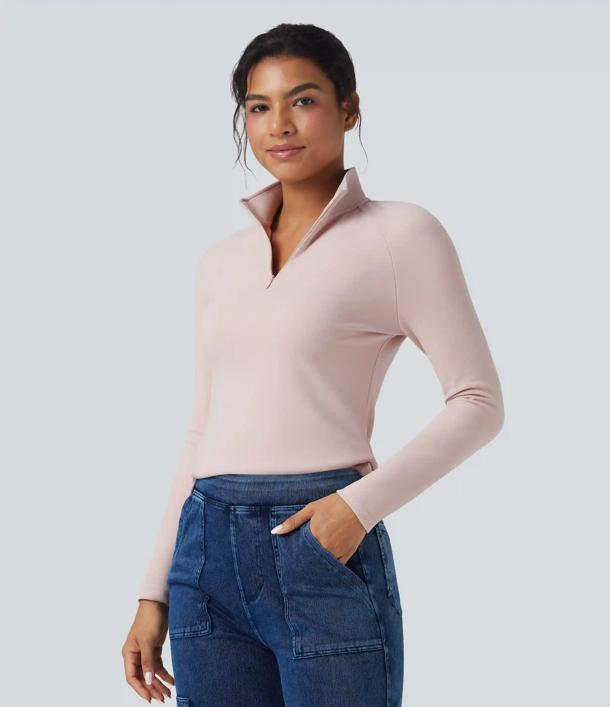 Half Zip Long Sleve Fleece Casual Top