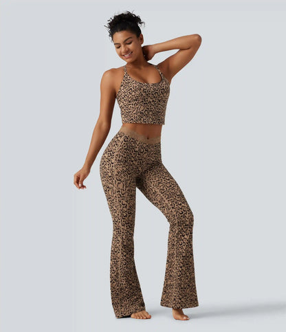 Halara UltraSculpt™ Leopard Print V-Shaped High Waisted Contrast Lace Yoga Flare Leggings with Pockets