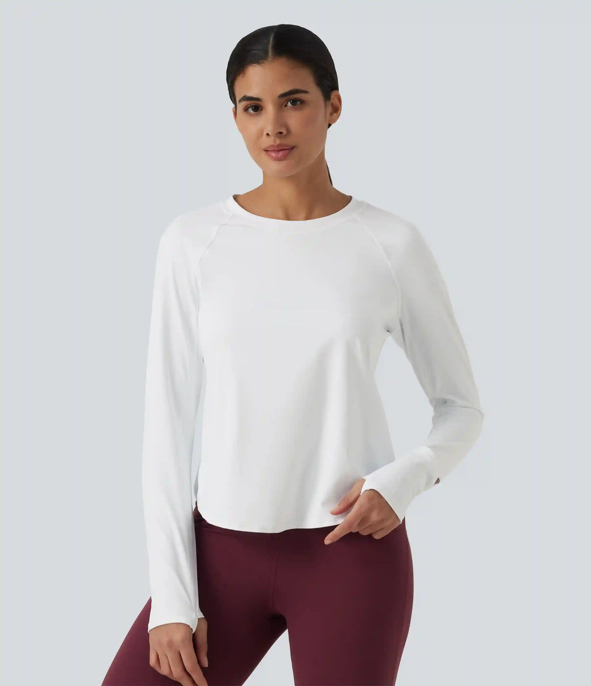 SoftlyZero™ Airy Quick Dry Round Neck Raglan Long Sleeve Mesh Back Crossover Yoga Sports Top with Thumb Holes
